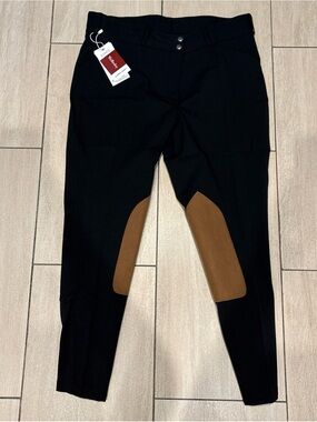 ICON Black Riding-Style Pants with Brown Knee Patches